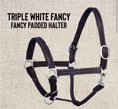 TRIPLE WHITE STITCHED FANCY PADDED HALTER