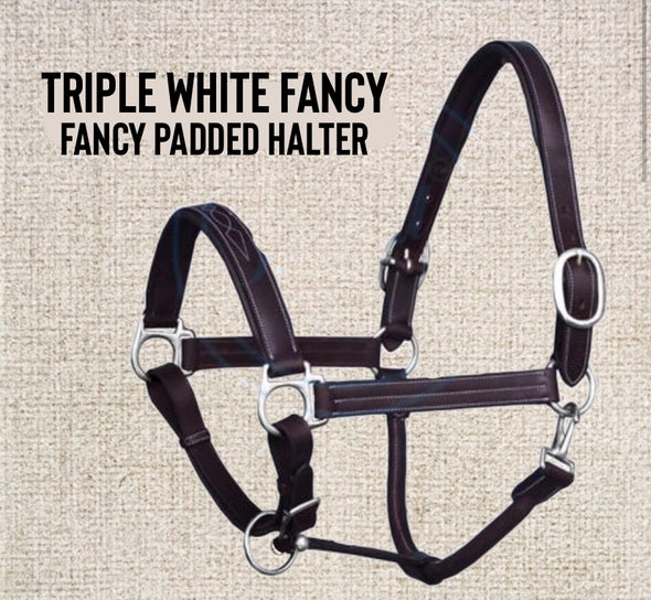 TRIPLE WHITE STITCHED FANCY PADDED HALTER