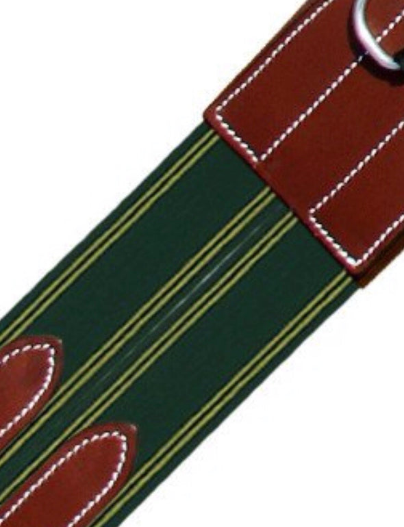 FANCY ANATOMIC SNAP OVER LAY GIRTH/ GREEN ELASTIC WITH YELLOW LINES