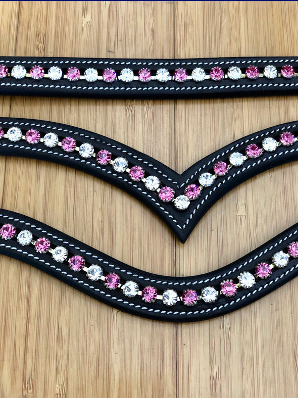 Pink and white crystal browband