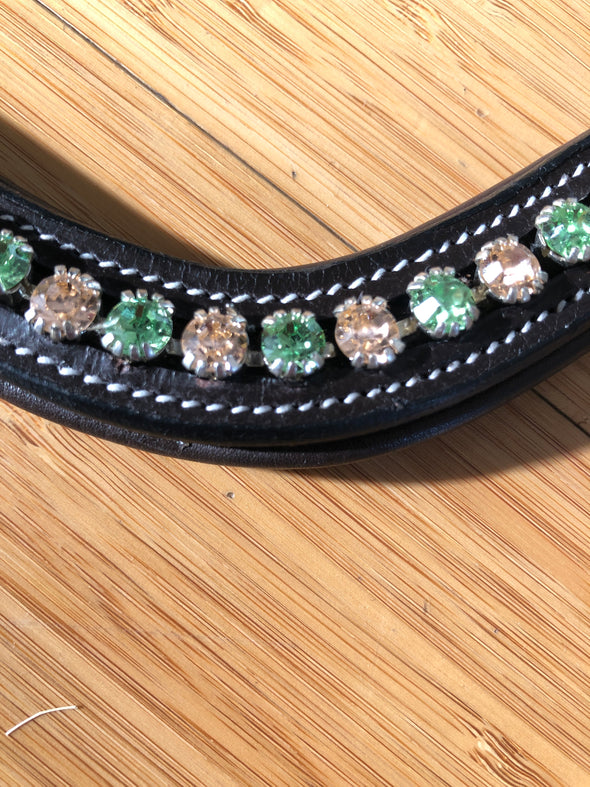 Light green “peridot” and peach colored crystal browband