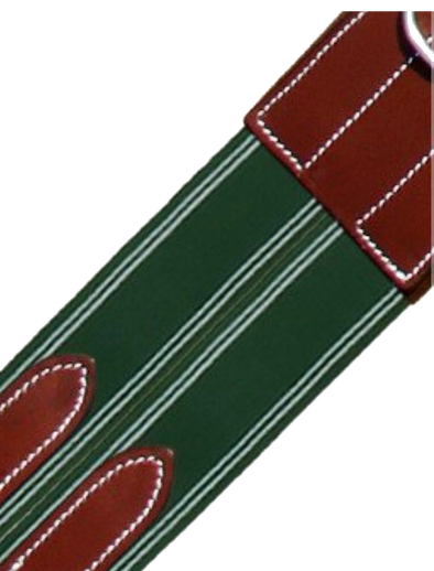 FANCY ANATOMIC SNAP OVER LAY GIRTH/ GREEN ELASTIC WITH WHITE LINES