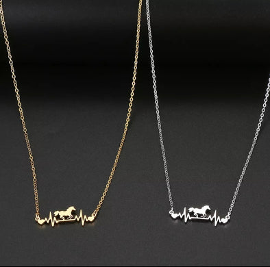 Horse Heartbeat Necklace in Silver or Gold