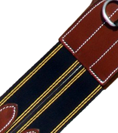 FANCY ANATOMIC SNAP OVER LAY GIRTH/ NAVY BLUE ELASTIC WITH YELLOW LINES