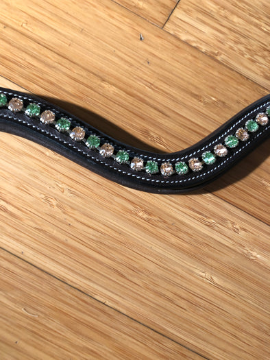 Light green “peridot” and peach colored crystal browband