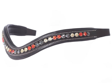 Grey, red and soft yellow crystal browband