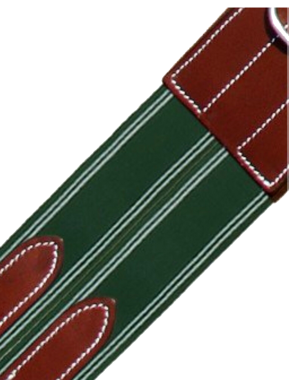 WAVE OVERLAY GIRTH/ GREEN ELASTIC WITH WHITE LINES