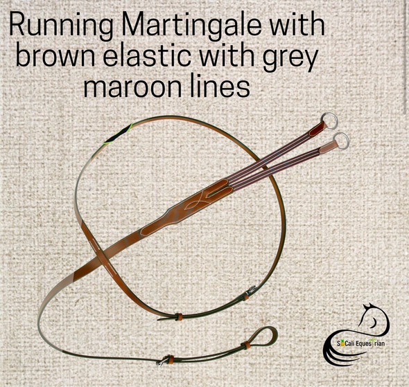 RUNNING MARTINGALE WITH BROWN ELASTIC WITH GREY MAROON LINES