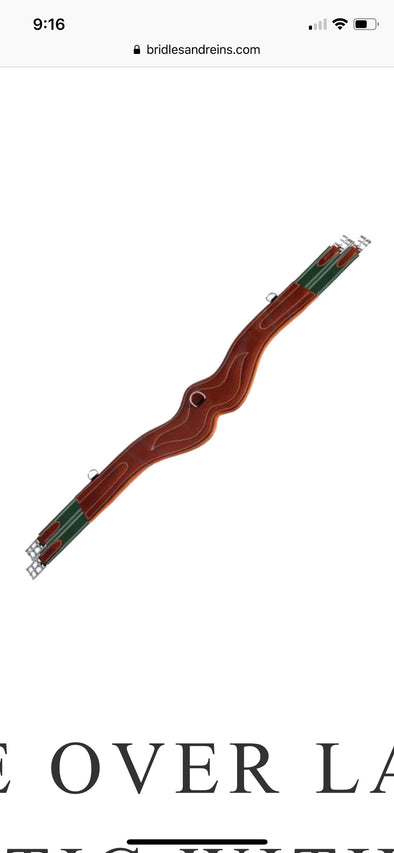 WAVE OVERLAY GIRTH/ GREEN ELASTIC WITH WHITE LINES