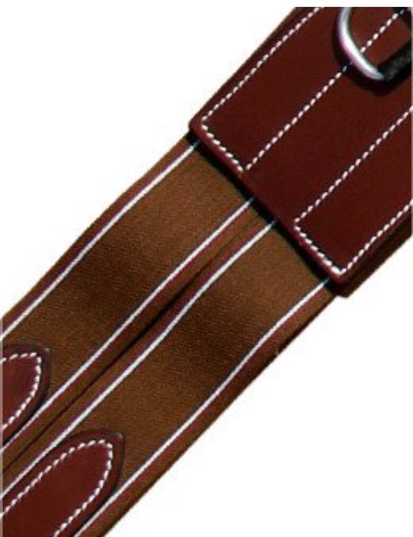 WAVE OVERLAY GIRTH/ BROWN ELASTIC WITH GREY AND MAROON LINES
