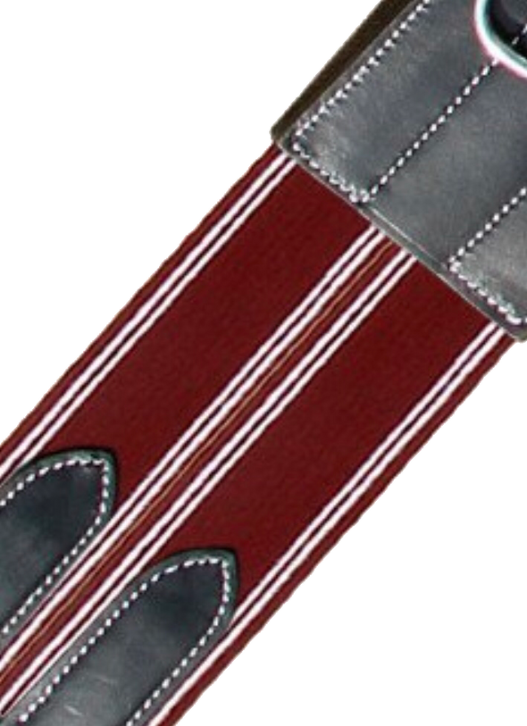WAVE OVERLAY GIRTH/ BURGUNDY ELASTIC WITH WHITE LINES