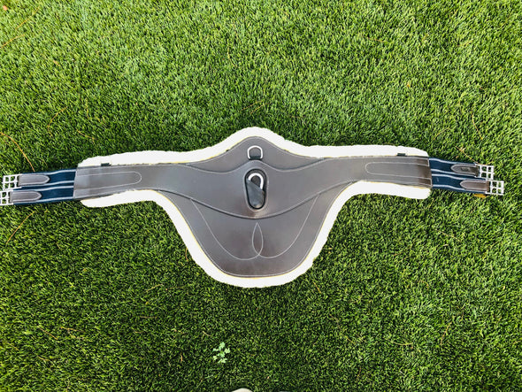 Belly Guard Girth with Navy Elastic and Sheepskin Padding
